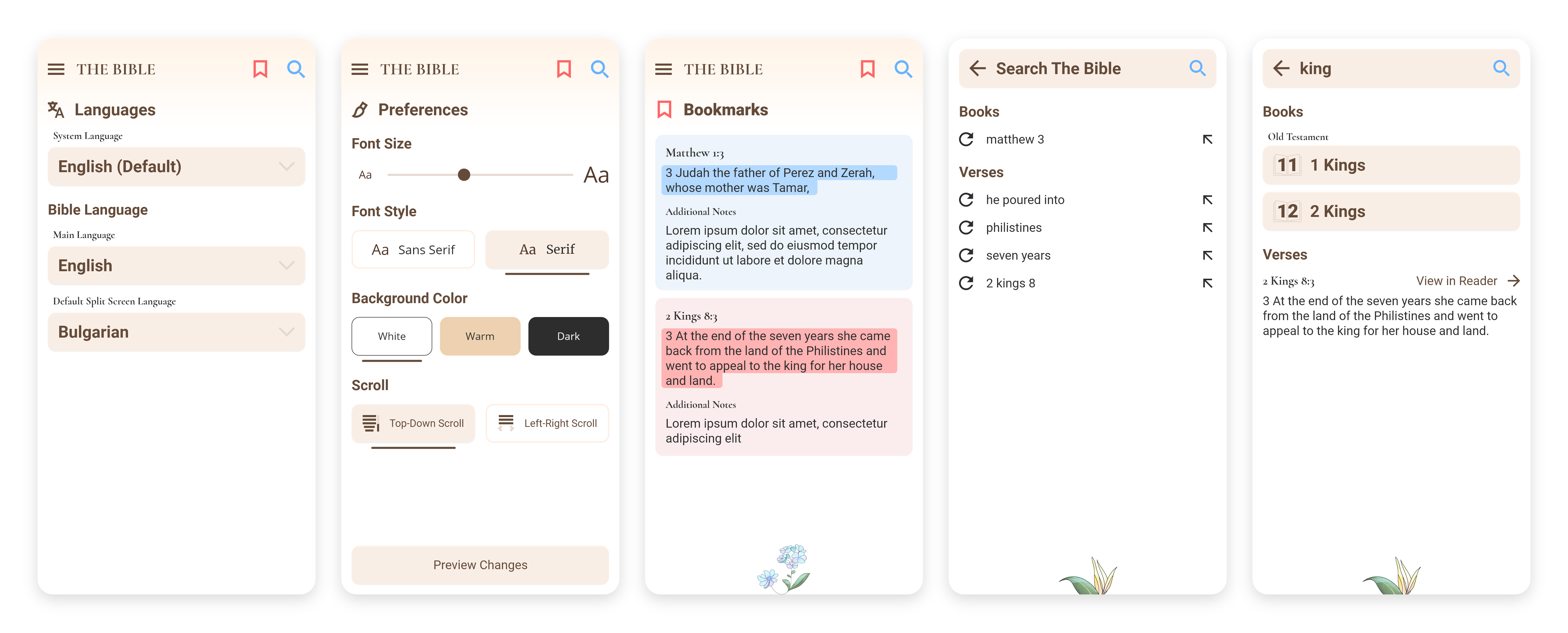 Bible Reader App UI Settings